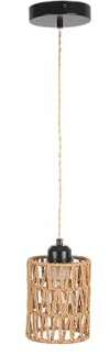 Finktonglan Boho Pendelleuchte aus Juteseil Natur – kleine höhenverstellbare Hängeleuchte bis 168 cm, E27 Fassung (ohne Leuchtmittel), schwarzer Baldachin, für Wohnzimmer Schlafzimmer Flur Küche