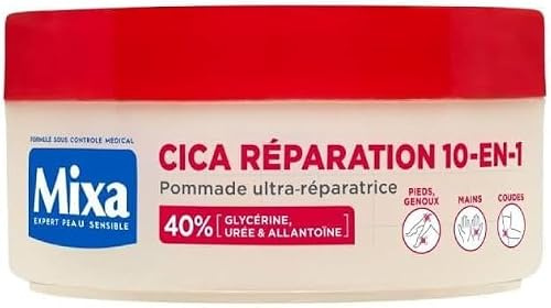 Mixa Pommade Ultra-Réparatrice Cica 10-en-1 Peaux Extra Sèches 150ml | 40% Glycérine Urée Allantoïne, Répare micro-gerçures, Réduit rugosités callosités, Hypoallergénique, 100H hydratation