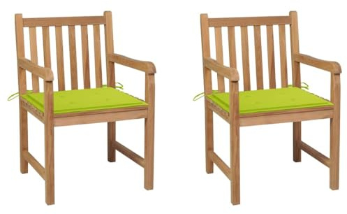 Genérico Sillas de jardín 2 uds Madera de Teca y Cojines Verde brillante-3062741