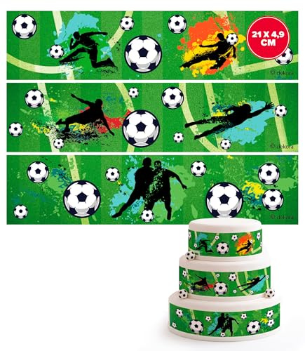 dekora – Rubans comestibles football en papier comestible pour gâteaux, 3 bandes décoratives 21 x 4,95 cm, sans gluten, sans lactose, convient aux végétariens