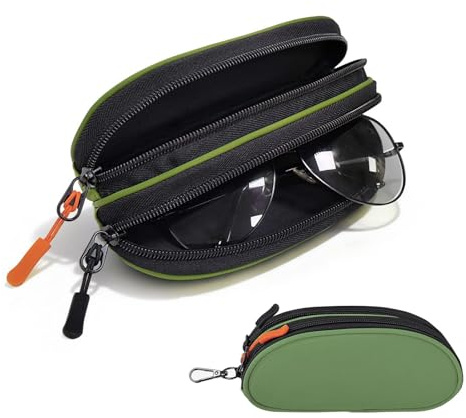 Rokahebi Double Custodia per Occhiali Morbida Custodia Rigida per Occhiali 2 Scomparti Custodia per Occhiali da Sole con Cerniera e moschettone per Uomo e Donna Borsa da Viaggio per Occhiali