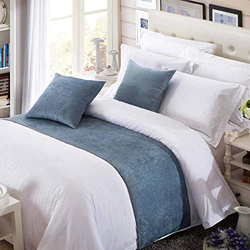 OSVINO Runner Letto Blu Chenille Corridore Letto Morbido Confortevole Contemporaneo Decorazione per Alberghi Hotel Case, 210x50cm per 150cm Letto