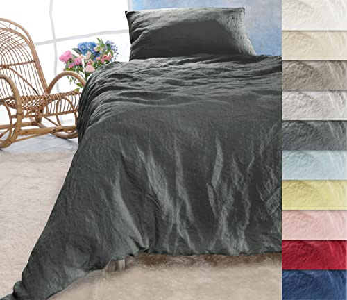 Wohnen & Accessoires Leinen-Bettwäsche Set Sintra 135x200cm + 40x80cm grau-braun