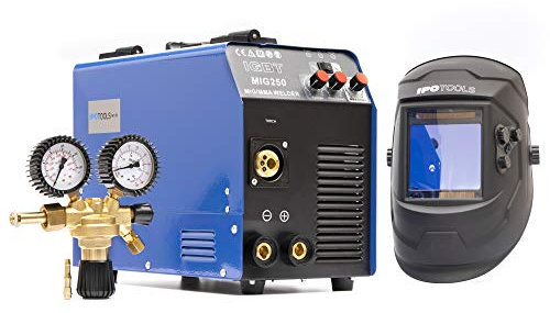 MIG-250 Inverter soldadora MIG MAG, casco de soldadura automático, reductor de presión de argón/CO2, dispositivo de soldadura de gas de protección, 250 amperios, alambre de llenado / MMA / IGBT