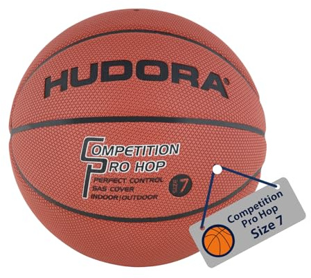 HUDORA Basketball Competition Pro Hop - leicht aufgepumpter Basketball Größe 7 - hochwertiger Outdoor & Indoor Basketball für Kinder/Jugendliche & Erwachsene - griffiger & genormter Basketball