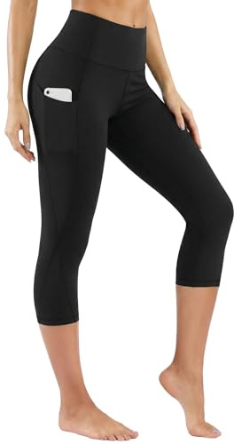 PHISOCKAT High Waist Yoga Pants Women with Pockets, Leggings for Women Tummy Control, Workout Leggings Capris (Black)