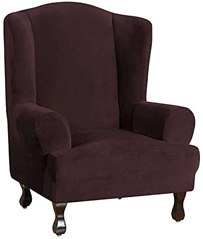 JHLD Ohrensessel Uberzug Stretch, Luxus Weich Samt Sesselhusse Abwaschbar Easy Set Ohrensessel Schonbezug Für Ohrensessel-braun-Ohrensessel