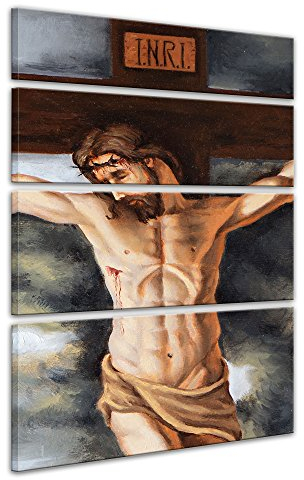 Bilderdepot24 Bild auf Leinwand | Jesus am Kreuz II in 120x180 cm mehrteilig als Wandbild XXL | Wand-deko Dekoration Wohnung modern Bilder | 210019B