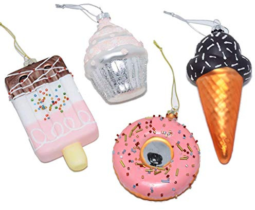 Dadeldo Home Baumkugel -Dessert- 4er-Set Glas 7-10cm bunt Weihnachten Dekoration Baumschmuck