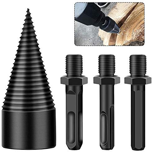 Spaltholzkegel Bohrkegel, 42mm Holzspalter Schraube Kegel Holz für Holzspaltkeil Holzspaltbohrer Stahl-Kegelbohrer, Kegelspalter mit 3pcs Bohrgriffe für Holz mit kleinerem Durchmesser…