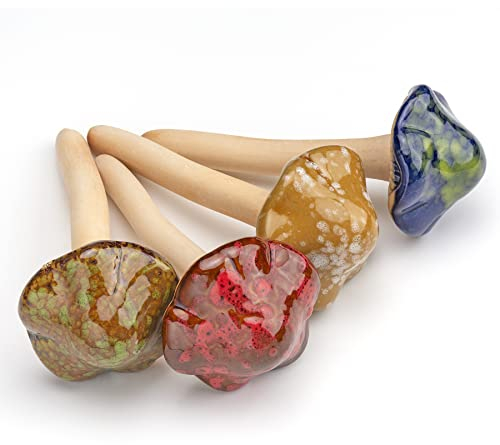 Famgee Lot de 4 champignons décoratifs en céramique jardin, cour, pelouse, terrasse, pots de fleurs, statues d'extérieur 11,5 cm