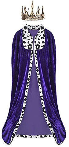 Proumhang Cape de Prince Ensemble Cape de Prince Costume Roi avec Couronne Dorée Adulte Homme Femme Déguisement Costume Halloween Noël Violet 150 cm