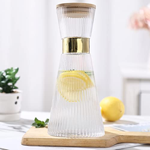DUJUST caraffa in vetro con coperchio (34oz), elegante caraffa d'acqua con decorazione dorata, caraffa in cristallo con fondo di alta qualità e ispessito, silicone alimentare, a prova di perdite