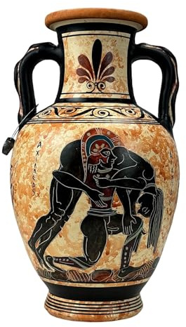 Ajax trägt den Körper der Achilles Amphore Vase Antike griechische Keramik, schwarz, orange, H x B x L (Zoll): 21,6 x 9,9 x 10,9 cm