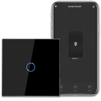 CNBINGO Smart Touch Lichtschalter Arbeiten mit Alexa, Google Assistant - WLAN Schalter unterputz - mit Glas Panel - Wandschalter einfach in Schwarz - Neutralleiter Wird Benötigt - 600W/Fach