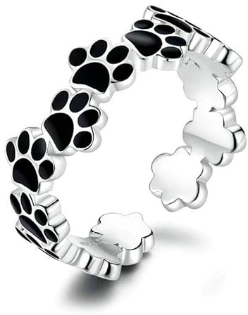 Anillos de Plata de Ley Con Huellas de Mascota Para Mujer - Acabado Plateado o Dorado - Joyería Ideal Para Parejas, Regalo Para Madres, Amigas