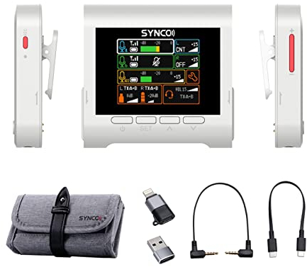 SYNCO G3 2,4-G Wireless mit Zweikanalempfänger + 2 Sendern Ansteckmikrofone max. 250 m effektive Reichweite 8 G integrierter Speicher Eingebauter 5 EQ für Smartphone YouTube Vlogging (Weiß)