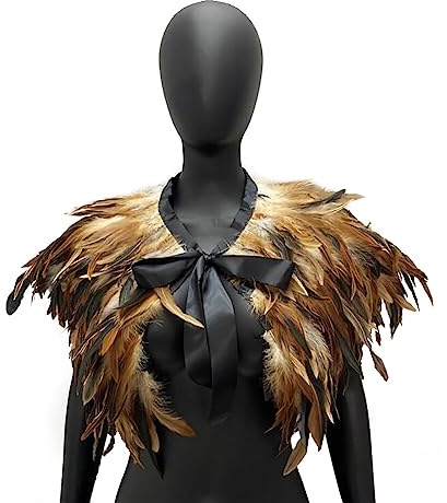LICHENGTAI Gothic Feder Achselzucken Schalkragen Halskette Halloween Kostüm Epauletten, Umhang Schwarz Kostüm Damen Feder Umhang Cape Federboa Feder Schal Gothic für Halloween Cosplay