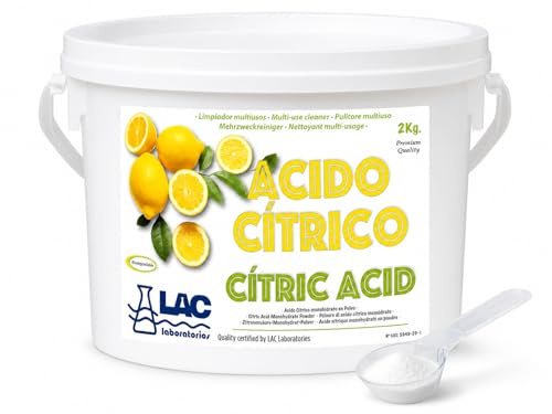 2 KG Ácido Cítrico anhidro natural 100% puro laboratorios LAC. Incluye cucharilla dosificadora