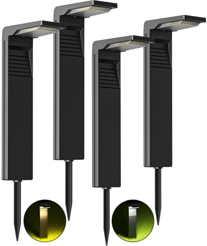 OUSFOT Faretti Solari a Led da Esterno IP65 Lampada Solari Giardino Potenti 32 LED Luci Solare da Giardino Esterno con 2 Modalità di Temperatura di Colore a Terra per Percorso Vialetto da Cortile-4PCS