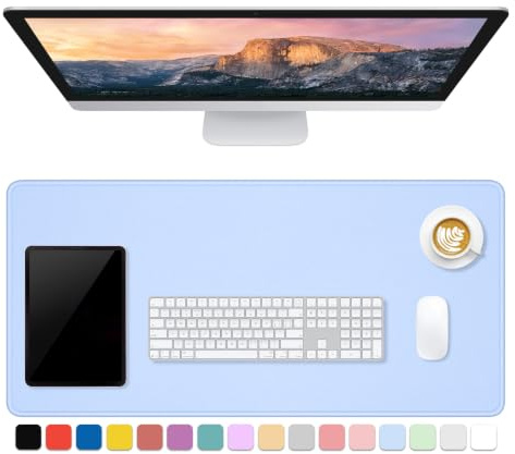 Dapesuom Large Gaming Mouse Pad, Extended with Stitched Edges, Water-Resistant Keyboard Pad, Non-Slip Base, Big XXL Mat for Gamers, Laptop, and Office, 35.5x15.7in, Sky Blue