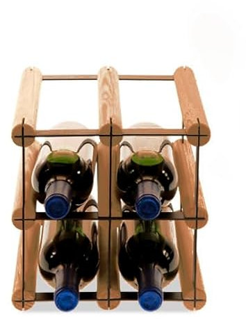 PROREGAL Modulares Weinregal VINOTECA MOD Metal | HxBxT 22,5x22,5x24,5cm | 2x2 Flaschen | Massives Kiefernholz | Braun geölt | Weinhalter Weinständer Flaschenständer Flaschenregal Holzregal