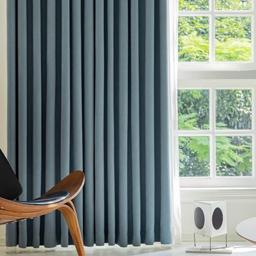 Ayoiow Vorhänge Nicht Blickdicht, Thermovorhang Gegen Kälte Und Hitze Mit Ösen, Chenille Vorhänge Wohnzimmer 2Er Set, Blau, 132X244CM