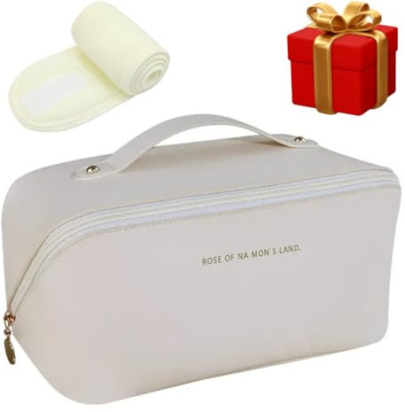 SamHab Kosmetiktasche mit Haarband und Travel Makeuptasche für Reise in BEIGE