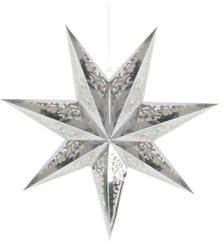 Papierstern Weihnachten, Aushöhlen Faltsterne Weihnachten 45 cm Ø Silber, Papiersterne zum Aufhängen, Lampenschirm Stern, Papierstern für Fensterdeko Weihnachtsdeko Weihnachtsbaum