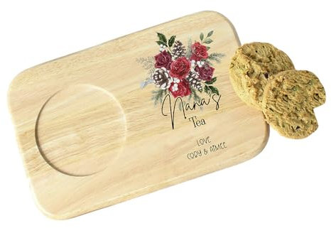 Personalised Wooden Christmas Tea & Biscuits Board, Granny Nanna Gift, Grandad, Santa Board Plate Treats Milk, Tray, Christmas Plate