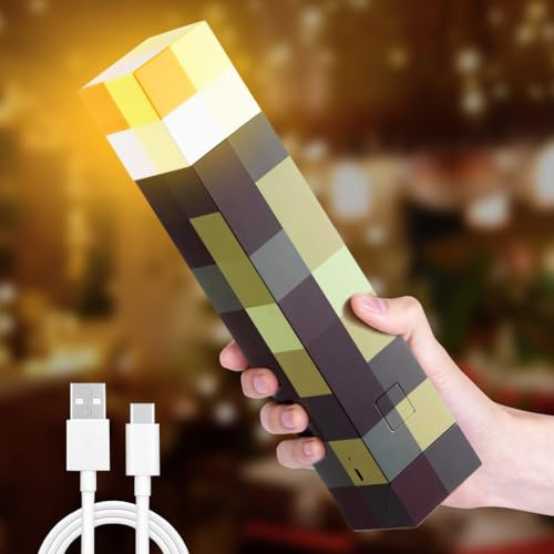 Fouvin Lámpara de Pared con Antorcha 28cm, Lámpara de Noche Recargable USB LED | Luz Nocturna Infantil para | Soporte de Pared o Mano Iluminación de pared regalo para niños, Amarillo