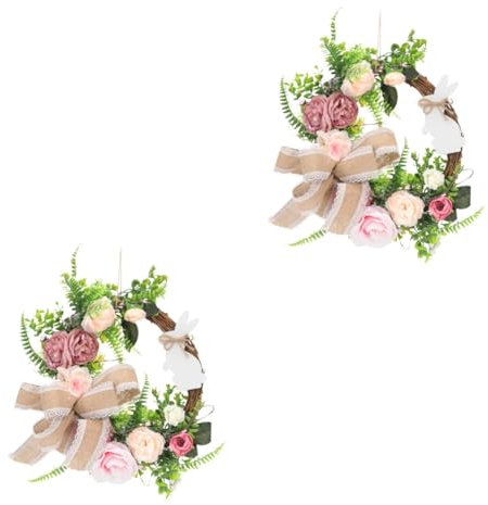 PRETYZOOM 2 Pz ghirlanda di coniglietti peluche Bambola primavera ghirlanda arredamento cameretta culla cam della porta del coniglio di pasqua ghirlanda per porta d'ingresso stoffa