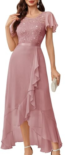 BeryLove Sequin Formal Dresses for Women Flutter Short Sleeve Wedding Guest Dress Cocktail Long Prom Dress 51XP Blush 3XL