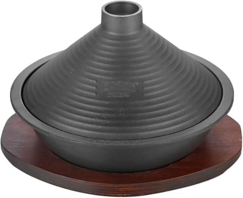 Moroccan Cast Iron Tagine Pot with Tray, Non-Stick Tagine with Tapered Lid, Induction Suitable, Gas Stove, Kitchen Essential(Size:24cm)