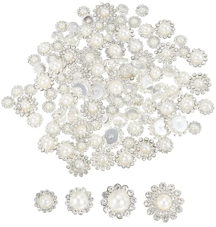 PATIKIL 100 st strass sypärlor kristaller 8 mm 10 mm 12 mm 14 mm, 3 lager syblomma strass glas stenar bas metall för gör-det-själv hantverk kläder bälte, silver/beige