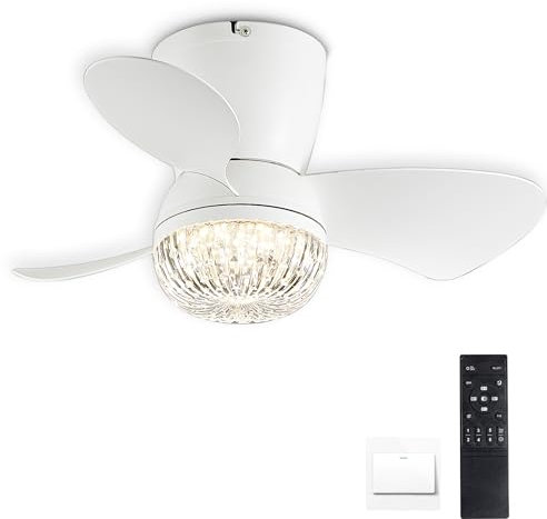 Caunmar 56CM Moderno Ventilador De Techo Con Luz Pequeño Silencioso Lampara Ventilador Techo Infantil Dormitorio 6 Velocidades Temporizador lampara con ventilador Regulable Cuarto De Niños-White