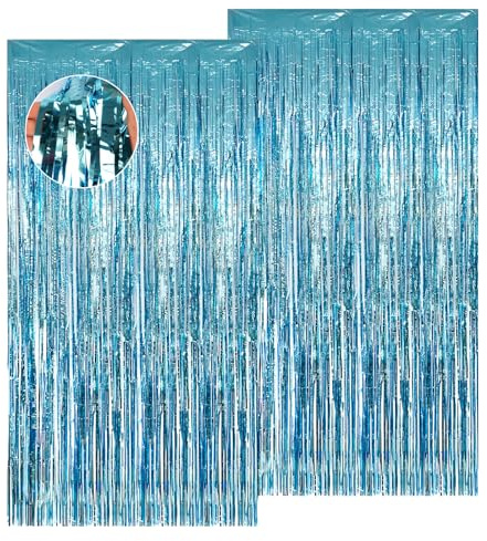 Vaktop 2 Stück Lametta Vorhang Blau, Glitzervorhang Lametta, 1m x 2m | Glitzer Party Vorhang, Folien Fransen Hintergrund fur Party Deko Geburtstagsdeko Hochzeit Festivals Bühnendekor