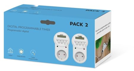 Temporizador Digital de Enchufe 24 Horas/7 días, Pack de 2, Ideal para programar el Encendido y Apagado de Dispositivos eléctricos.