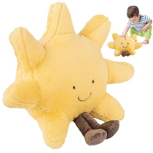 QITIXI:OU Lächeln Sonne Plüsch Dekokissen -33cm Weiches Sonnenkissen, Niedliches Sonnenkissen für Kinder zum, 5D Plüsch Sonnen Geformte Dekorative Kissen, Plüschtier Kissen in Sonnenform
