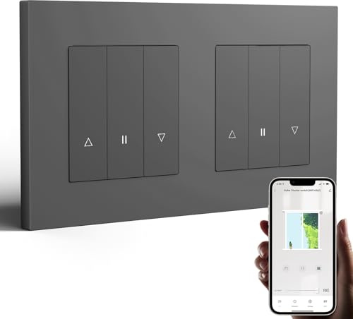 BSEED Double WLAN Interrupteur de Volet Roulant Encastré Compatible Alexa/Google Home avec Cadre PC,WiFi Smart Interrupteur pour Stores avec Commande en Pourcentage(Nécessitant Fil Neutre),Gris
