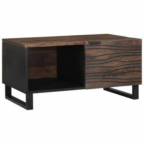 HETFTJN Table basse en noyer massif marron rectangulaire 80 x 50 x 40 cm avec espace de rangement Design moderne pour salon