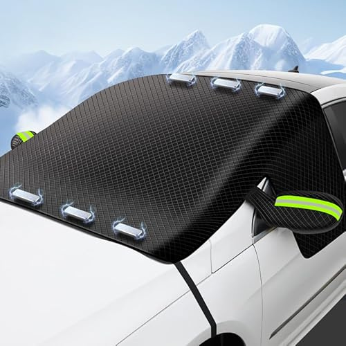SRTMIRJJ Copertura Parabrezza dell'auto per Hyundai i10 i-10 / i10 N Line 2000-2023 2024, Parasole Magnetico con Strisce Sicurezza Riflettenti, Pieghevole, Antineve Pioggia,Green Reflective Strips
