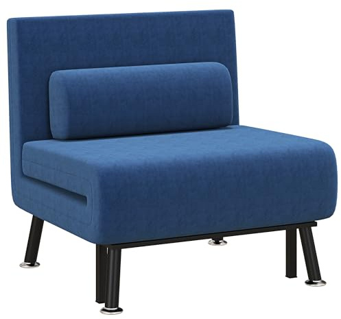 HOMCOM Sofá Cama de 1 Plaza 3 en 1 Sofá Cama Plegable Tapizado en Lino con Respaldo Ajustable de 5 Niveles y Almohada Acolchada para Oficina Dormitorio Salón 75x70x75 cm Azul Oscuro