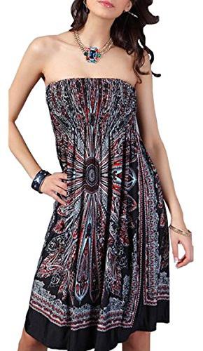 OCTOPUSIR - Robe d'été sans manches pour femme - Style ethnique bohème - Épaule dénudée - Imprimé floral - Mini robe décontractée - - Taille Unique