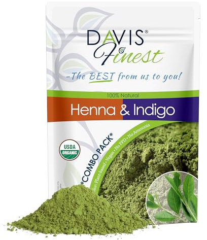 Davis Finest Henna Indigo Hair Dye 200g, Combo Pack, Organic, 100g Henna & 100g Indigo, Natural Hair Colour Beard Dye, PPD-Free, Vegan