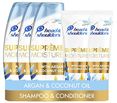 Head & Shoulders Supreme Moisture Clarifying Anti-dandruff Shampoo and Conditioner Set with Argan Oil for Soft Hair, Dandruff Scalp Treatment, 3 x 400 ml Shampoo and 2 x 275 ml Hair Conditioner