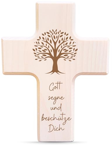 myZirbe Holzkreuz 19 cm Natur aus Ahorn Holz Kreuz zur Geburt oder Taufe (Lebensbaum Ahorn)