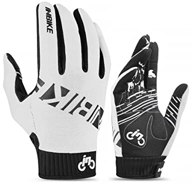 INBIKE MTB Handschuhe Herren Fahrrad Freizeit Vollfinger Lang Fahrradhandschuhe Sommer Atmungsaktiv Touchscreen Radhandschuhe Für Moutainbike Downhill Motocross Rennrad Radsport Weiß L