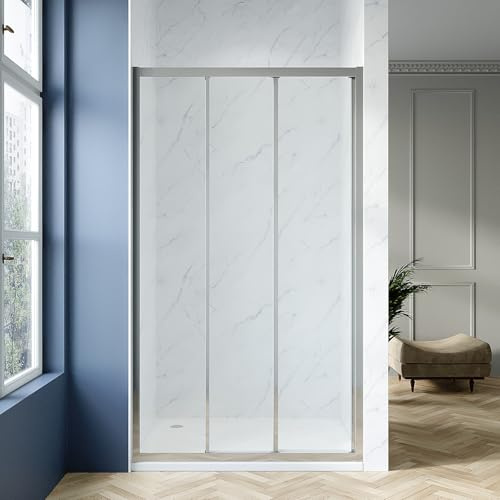 AQUABATOS Duschtür Nische Schiebetür 3 Teilig 100 x 195 cm Nischentür Dusche Duschschiebetür Dreiteilig Nischendusche Duschwand Glas mit tür 6 mm Echtglas Sicherheitsglas klar NANO Beschichtung