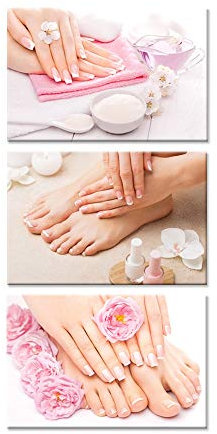 WLEZY HD-Druck Leinwandmalerei 3 Stück Leinwand Essen und Hand Maniküre Bild Nagel Fuß Salon Spa Pediküre Behandlung Poster Drucken Wohnzimmer Dekor Wandkunst